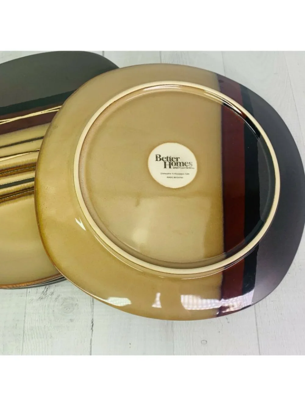 Better Homes And Gardens BAZAAR BURGUNDY Brown Stoneware Dinner Plates Set of 4